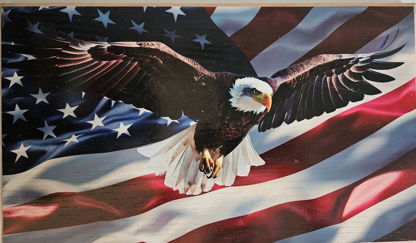 Eagle and Flag Print on Oak 11 "x 20"π¦