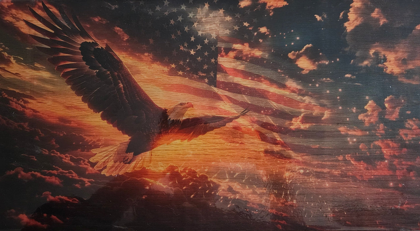 American Flag and Eagle Print on Oak 11 x 20