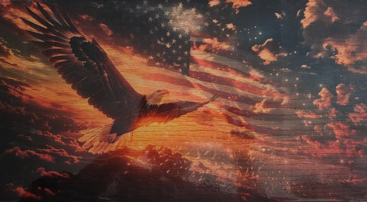 American Flag and Eagle Print on Oak 11 x 20