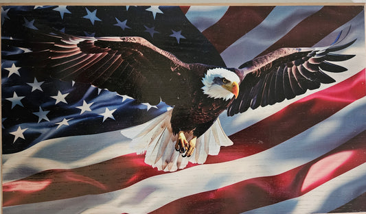 Eagle and Flag Print on Oak 11 "x 20"🦅