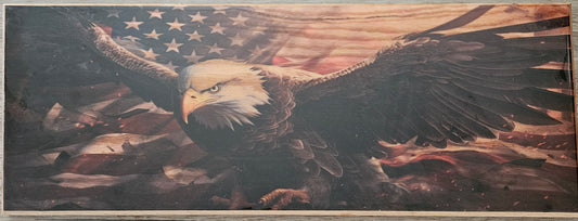 Eagle and Flag Print on Oak 11 x 24"