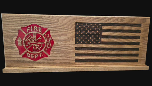 12"x30" Oak Challenge Coin Holder and Plaque with Custom Firefighter Design