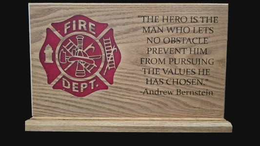 12"x18" Oak Fire Department Plaque and Challenge Coin Holder with Inspirational Quote
